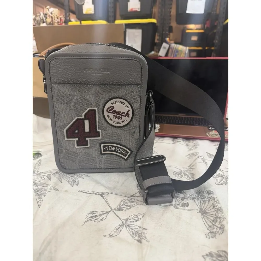 B3-004 NWT COACH Sullivan Crossbody Gray Patched Leather Bag & Wallet CCF20
